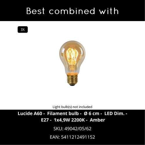 Lucide THULINE - Pendelleuchten - 3xE27 - Helles Holz - Essential - CROSSSELL